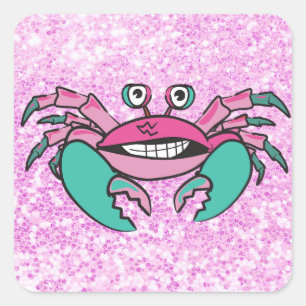 Autocollant rose et turquoise scintillant de crabe