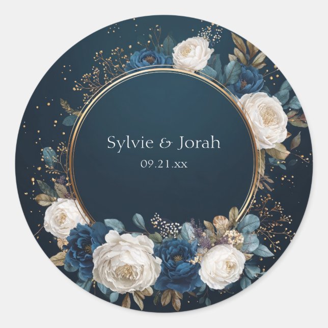 Autocollant Rose floral bleu et ivoire de minuit (Devant)
