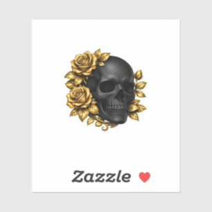 Autocollant Roses en Or Crâne Noir Luxe Moody Goth