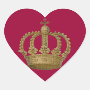 Autocollant rouge de couronne d'or de coeur
