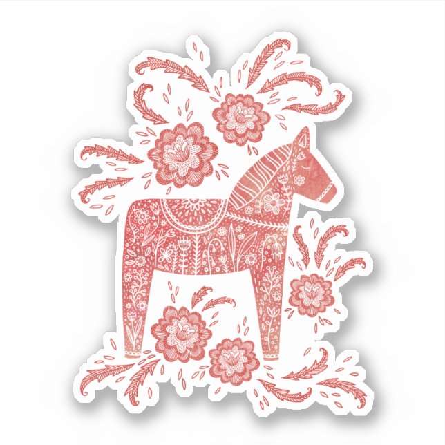 Autocollant rouge suédois Dala Horse (Devant)