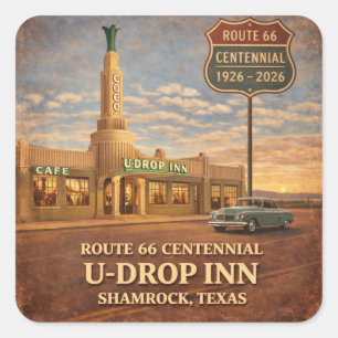 Autocollant routier rétro Route 66 Shamrock Texas