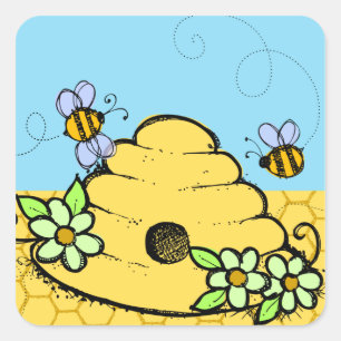 Autocollant ruche et abeilles