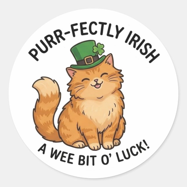 Autocollant Saint-Patrick Chat Roux Irlandais (Devant)