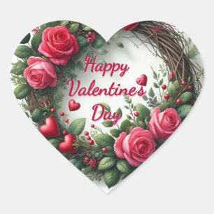 Autocollant Saint-Valentin Cœur Rouge Rose Rose