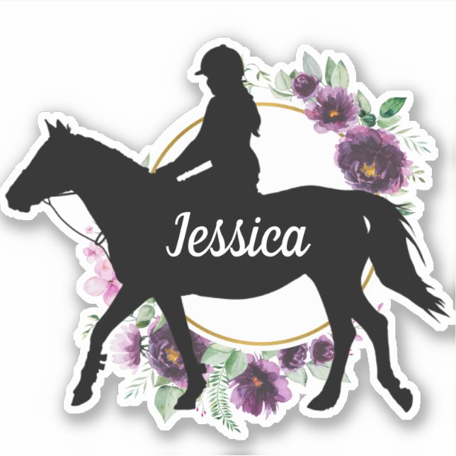Autocollant silhouette de cheval de nom personnali (Devant)