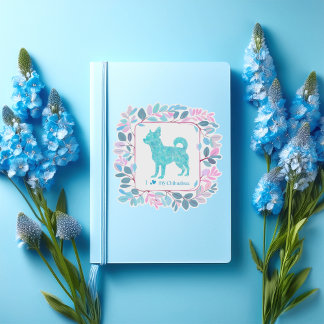 Autocollant silhouette de chihuahua bleu pastel mi
