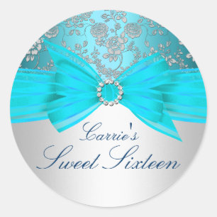 Autocollant Silver & Blue Rose Sweet Sixteen