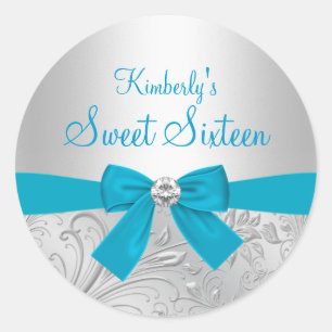Autocollant Silver Floral Swirl & Bow Sweet Sixtee