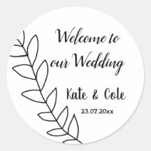 autocollant simple à mariage floral feuille minima
