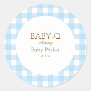 Autocollant simple pour baby shower à carreaux ble