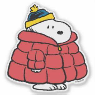 Autocollant Snoopy en hiver avec manteau bouffant