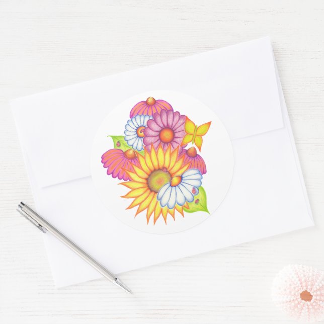 Autocollant soleil marguerite coccinelle (Enveloppe)