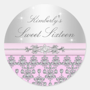 Autocollant Sweet 16 Diamant Rose & Argent
