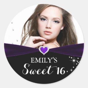 Autocollant Sweet Sixteen Cœur Étincelant Violet P