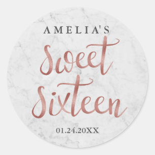 Autocollant Sweet Sixteen en faux marbre blanc or