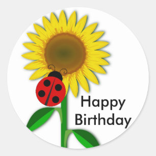 Autocollant Tournesol Rond de Vœu d'Anniversaire,
