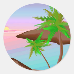 Autocollant tropical de coucher du soleil d'île