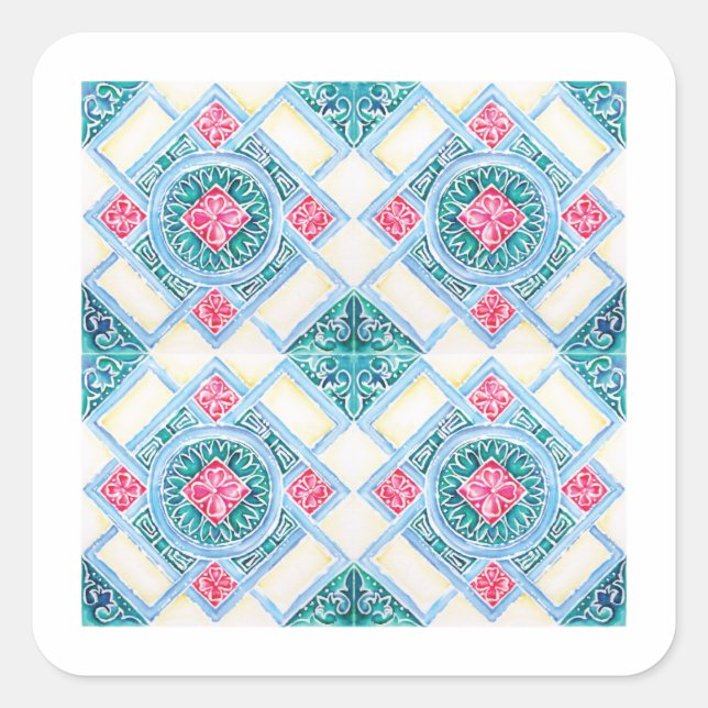 Autocollant Turquoise Peranakan Géométrique (Devant)