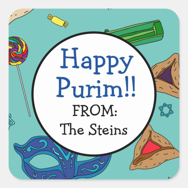 Autocollant Turquoise Shaloch Manot personnalisé (Devant)