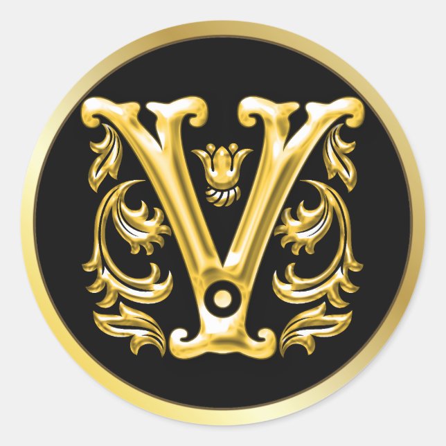 Autocollant V rond initial en or (Devant)