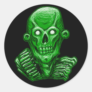 Autocollant vert de tête de crâne de zombi