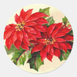 Autocollant victorien de Noël de poinsettia