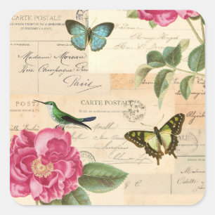 Autocollant vintage avec roses et papillons