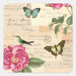Autocollant vintage avec roses et papillons
