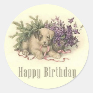 Autocollant vintage d'anniversaire de chiot