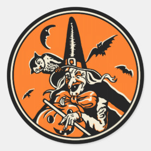 Autocollant vintage de sorcière de Halloween