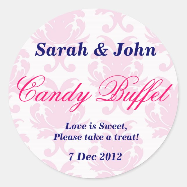 Autocollant Vintage rose damask Candy Buffet (Devant)