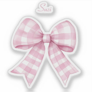 Autocollant vinyle à nœud rose à carreaux Gingham 