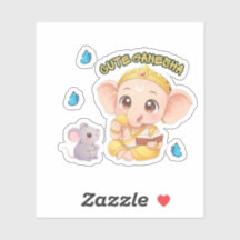 Autocollant vinyle Bébé Ganesha lisant avec Modak
