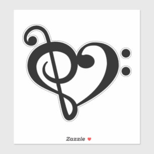 Autocollant vinyle de clé de musique d'amour de cœ