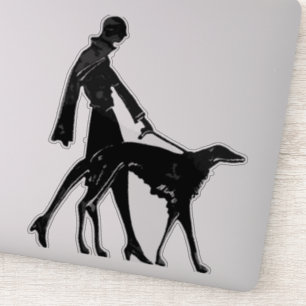 Autocollant vinyle découpé Art Déco Dame et Borzoi