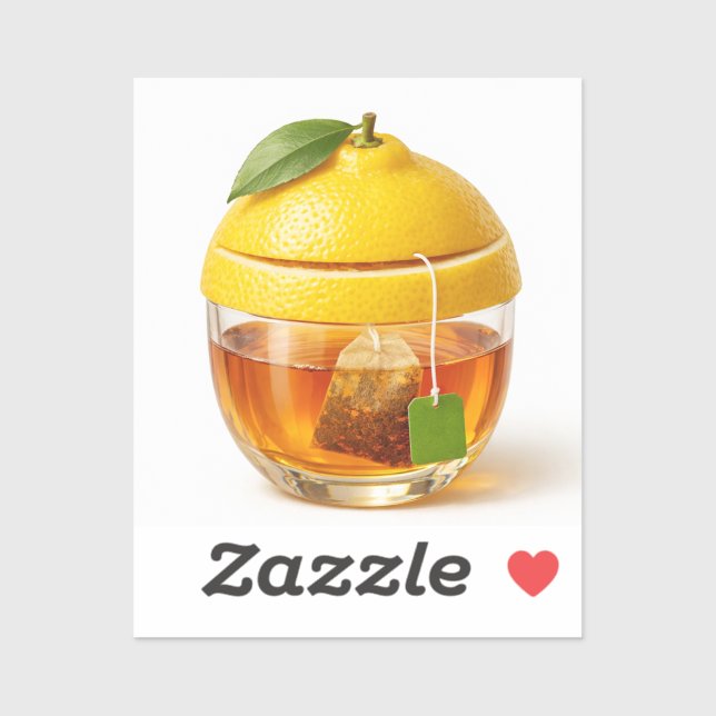 Autocollant vinyle d'illustration de thé au citron (Feuille)