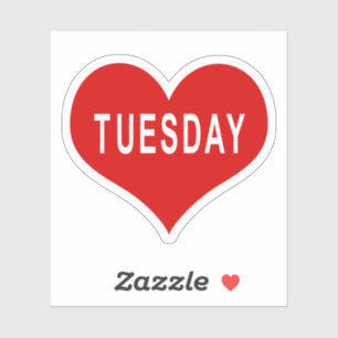 Autocollant vinyle en forme de cœur rouge TUESDAY