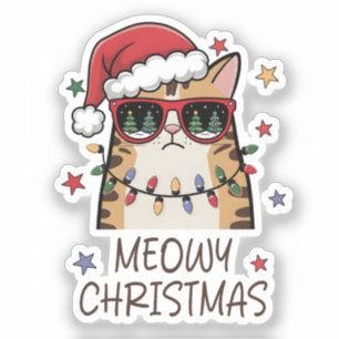 Autocollant vinyle Funny Santa Cat « Meowy Christm