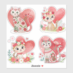 Autocollant vinyle personnalisé Fleur Chat et Cœur