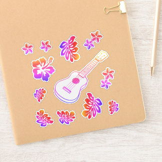 Autocollant vinyle personnalisé Ukulele & Fleurs