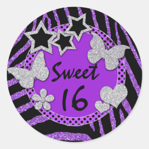 Autocollant violet noir argent Parties scintillant
