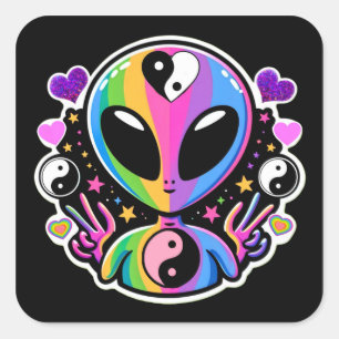 Autocollant Yin Yang Alien Arc-en-Ciel Signe de