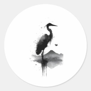 Autocollant Zen Grue Sumi-e Japonais