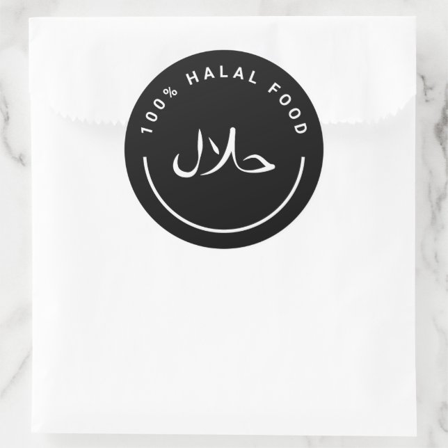 Autocollants 100% Halal Food Round (Sac)
