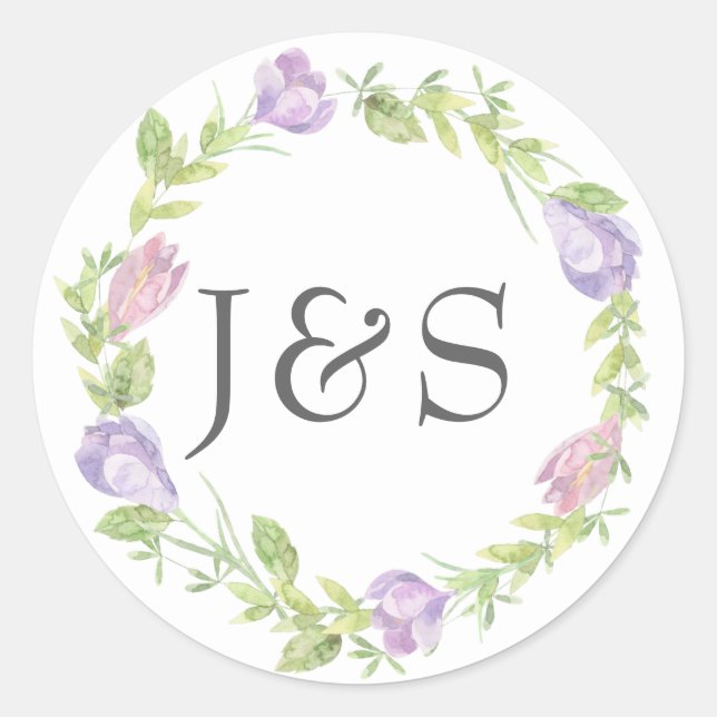Autocollants à feuilles florales pourpres mariages (Devant)