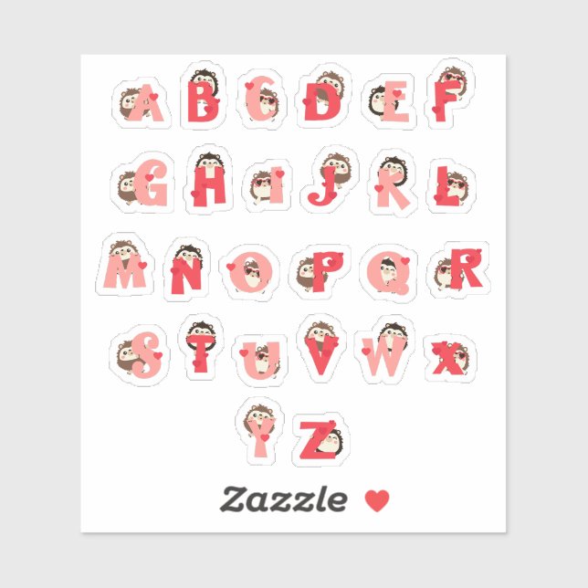 Autocollants alphabétiques Câlins de hérisson | Le (Feuille)