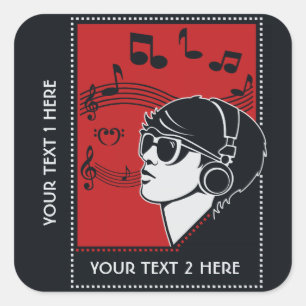 Autocollants Art déco de musique texte personnalis