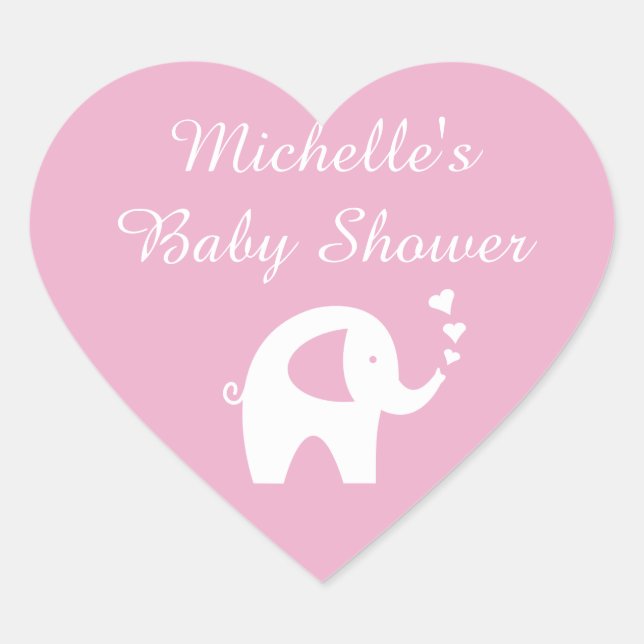 Autocollants baby shower en forme d'éléphant rose  (Devant)