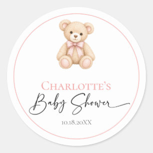 Autocollants Baby Shower Ours en Peluche Rose Pers